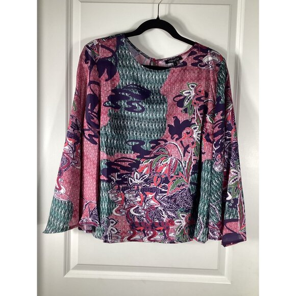 CQ By CQ  Womens Long Sleeve Patterned Multi Color Blouse Size L Casual fit NWOT - Picture 1 of 9